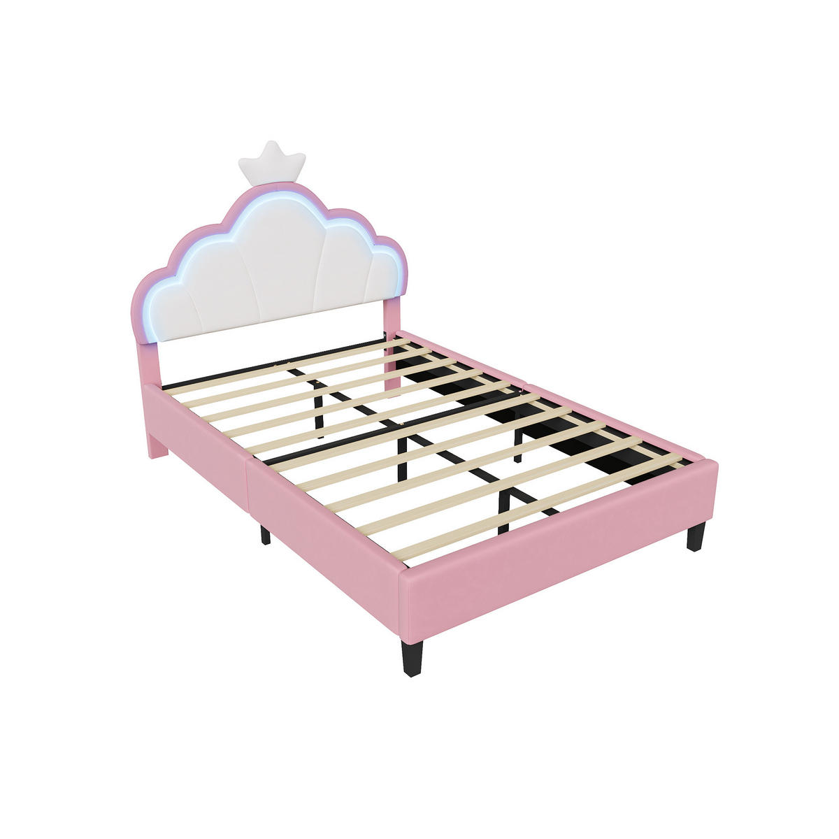 POLSTERBETT 140x190 cm mit höhenverstellbarem Kopfteil & RGB-LED – Doppelbett / Kinderbett für Mädchen, Samt, Rosa - Pink, Holz/Metall (140/190cm) - BursDany