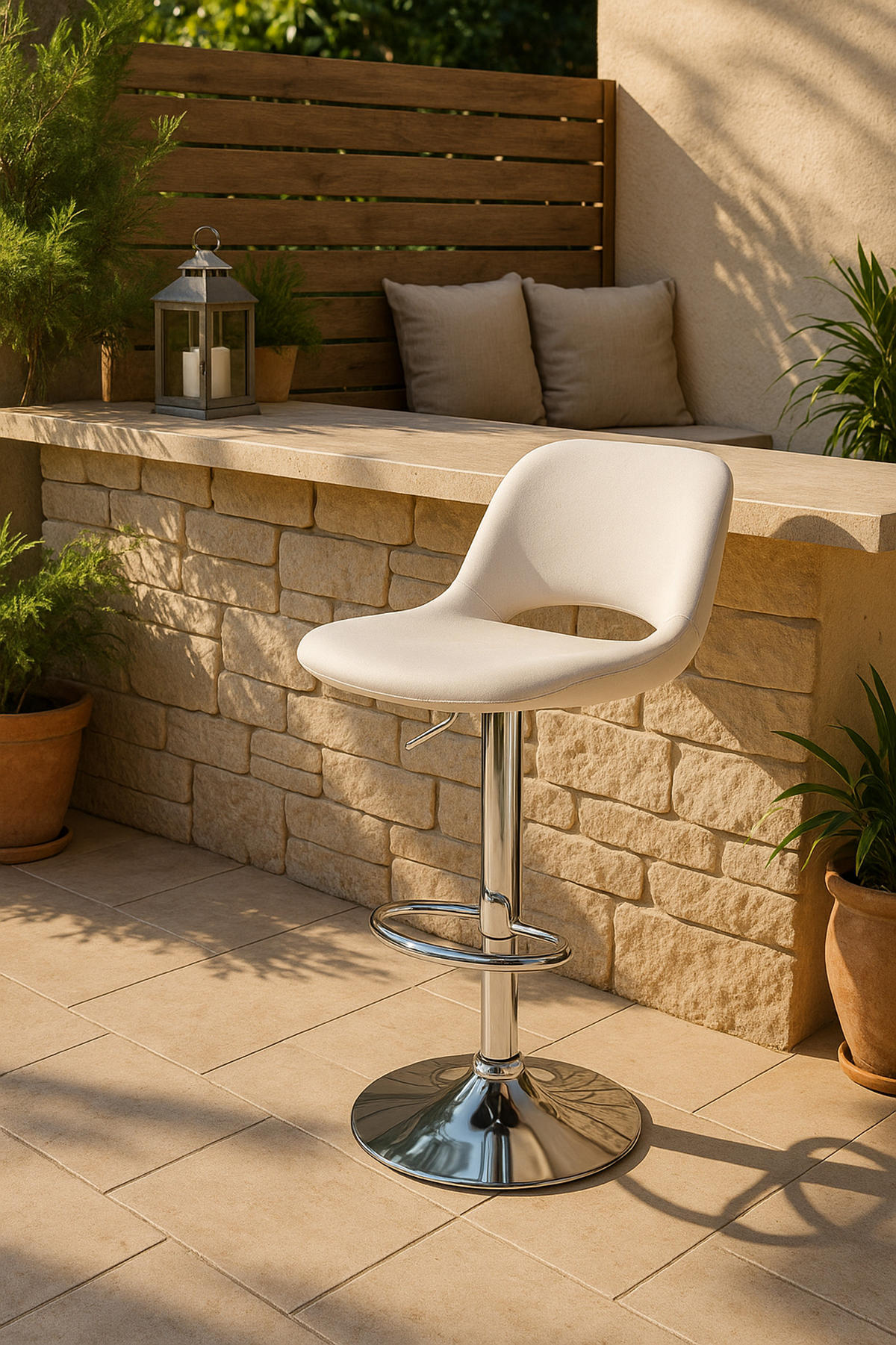 BARHOCKER Campus Samt chrom creme - Chromfarben/Naturfarben, Textil/Metall (42/107/46cm) - TPFLiving