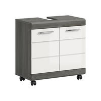 WASCHBECKENUNTERSCHRANK auf Rollen SCOUT (B/H/T: ca. 60/60/34 cm) in Rauchsilber Nachbildung/weiß hochglanz - Silberfarben, Holzwerkstoff (60/60/34cm)