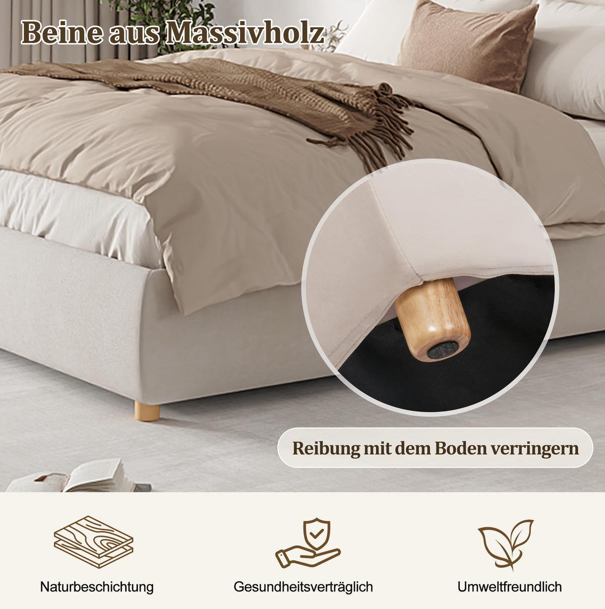 POLSTERBETT 180/200 cm creme aus Samt mit Stauraum und Lattenrost - Creme, Holzwerkstoff (180/200cm) - OKWISH