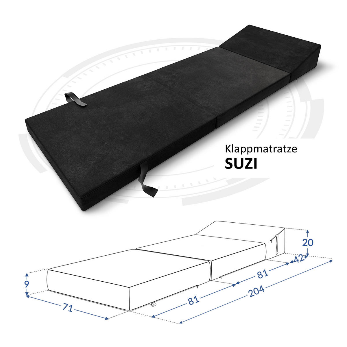 KLAPPMATRATZE SUZI MINI - Schwarz, Textil (70/200cm) - FDM