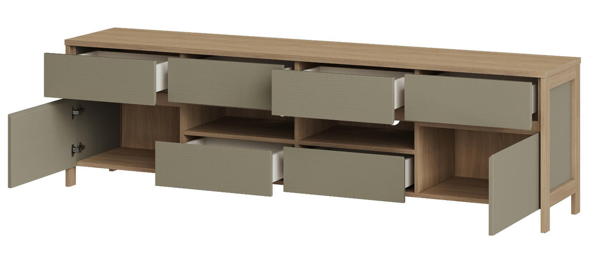 TV-LOWBOARD Salbei grün, Eiche, TV Unterteil skandinavisch 193 cm, Soft-Close - Salbeigrün/Eichefarben, Holzwerkstoff/Metall (193/58/39cm) - Furn.Design