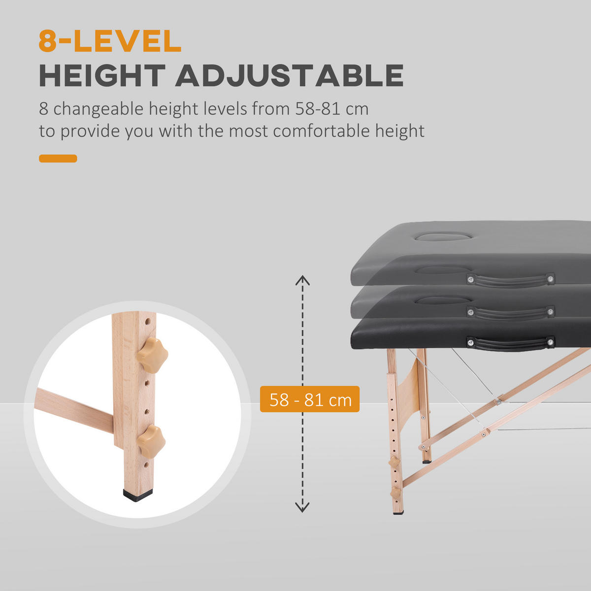 MASSAGELIEGE Mobiler Massagetisch Höhenverstellbar Kosmetik Bank Holz Schwarz - Schwarz, Kunststoff (60/58/186cm) - HOMCOM