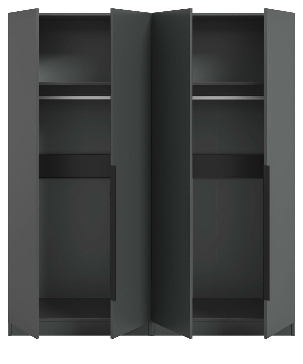 KLEIDERSCHRANK grau 4-türig 160 x 181 cm, Drehtürenschrank mit zusätzlichen Einlegeböden - Schwarz/Grau, Holzwerkstoff/Kunststoff (160/181/52cm) - Inn.Furn