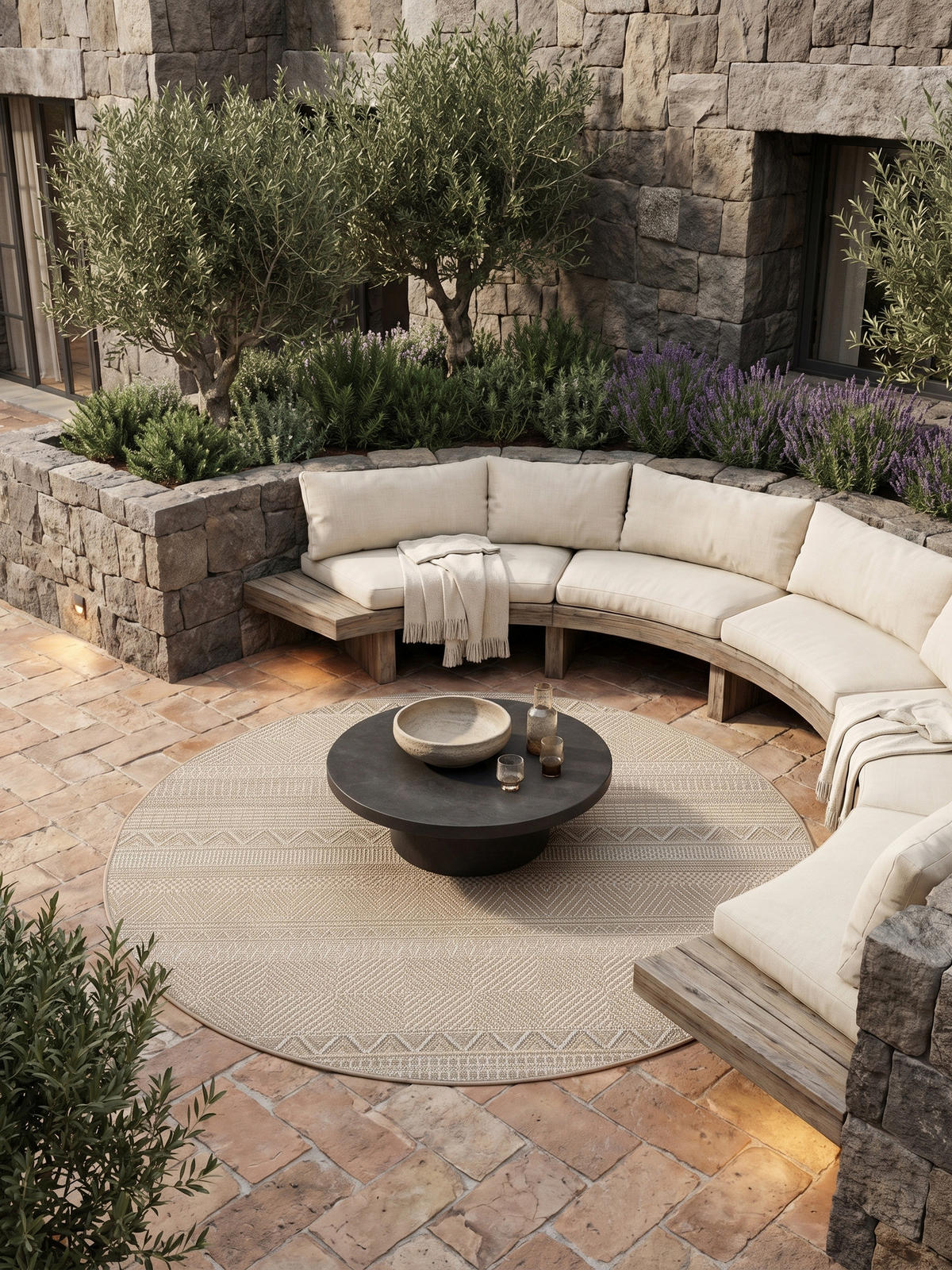 TEPPICH Outdoor VENTOUX in Beige, im Ethno-Stil, Ø 80 cm - Beige, Textil (80/80cm) - KADIMA DESIGN