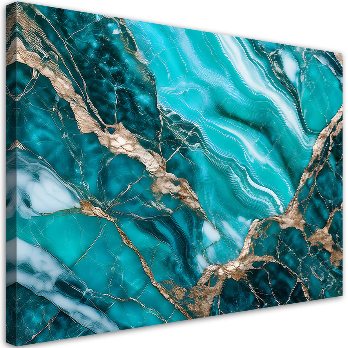 LEINWANDBILD Türkisfarbener Marmor mit Gold - Türkis, Textil (100/70cm) - Feeby