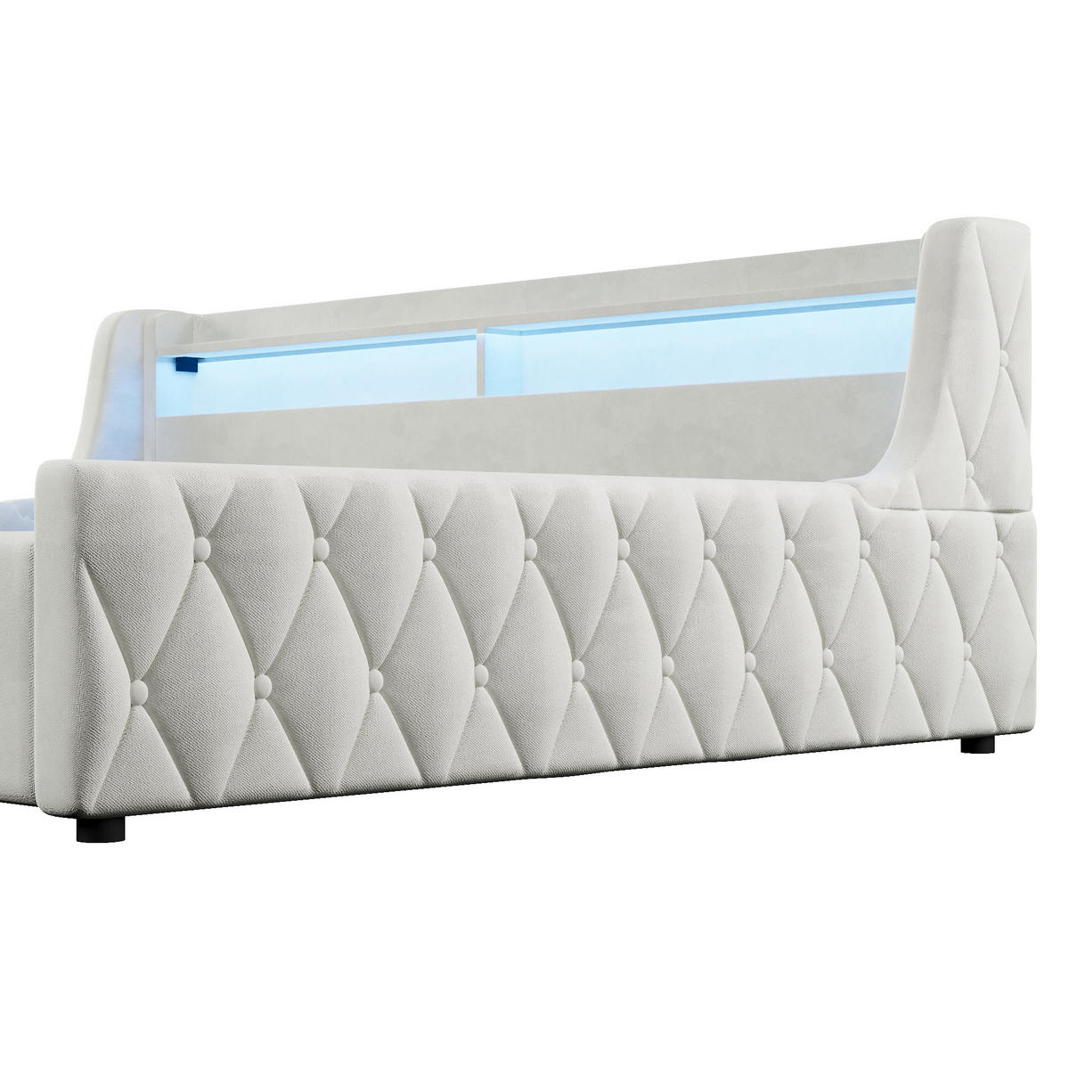 POLSTERBETT 140/200 cm in Off White mit Bettkasten und LED - Weiß, Holzwerkstoff/Textil (140/200cm) - CHICFURN
