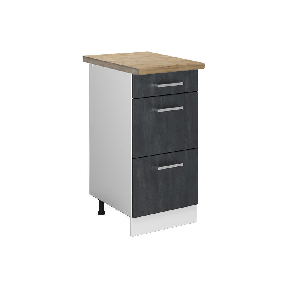 KÜCHENUNTERSCHRANK R-Line Schwarz Beton 40 cm AP Eiche - Schwarz/Weiß, Holzwerkstoff (40/81.6/60cm) - Vicco