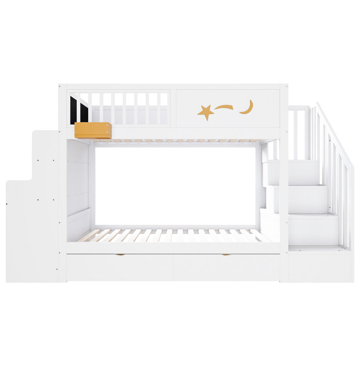 ETAGENBETT 90/200 cm mit Schreibtisch, Stauraumtreppe und 2 Schubladen, Weiß - Weiß, Holzwerkstoff (90/200cm) - Redom