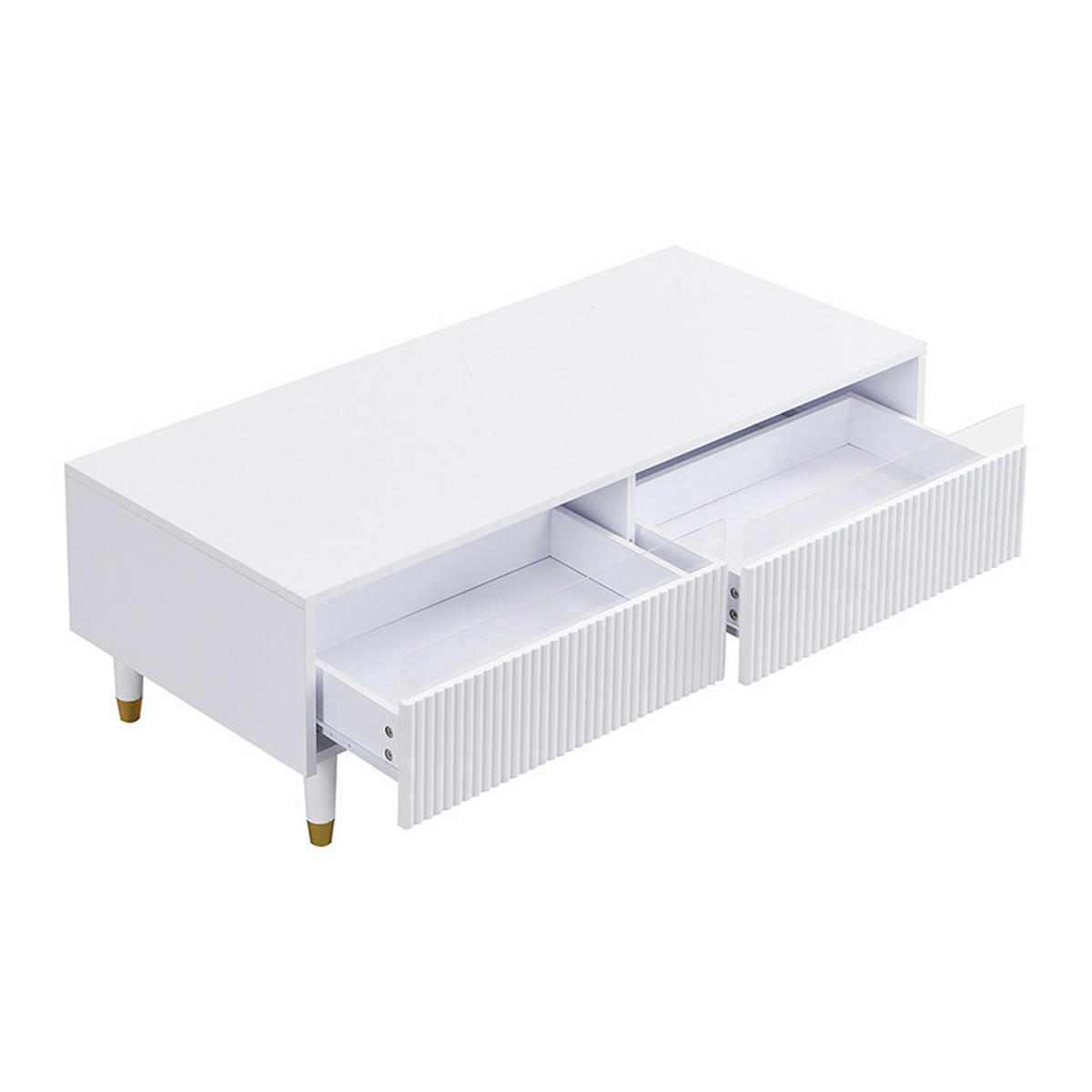 COUCHTISCH LED Farbwechsel Wellenplatte Gold-Weiß Beine 2 Schubladen Modern - Weiß, Holz (119/57.78/12.7cm) - FLIEKS