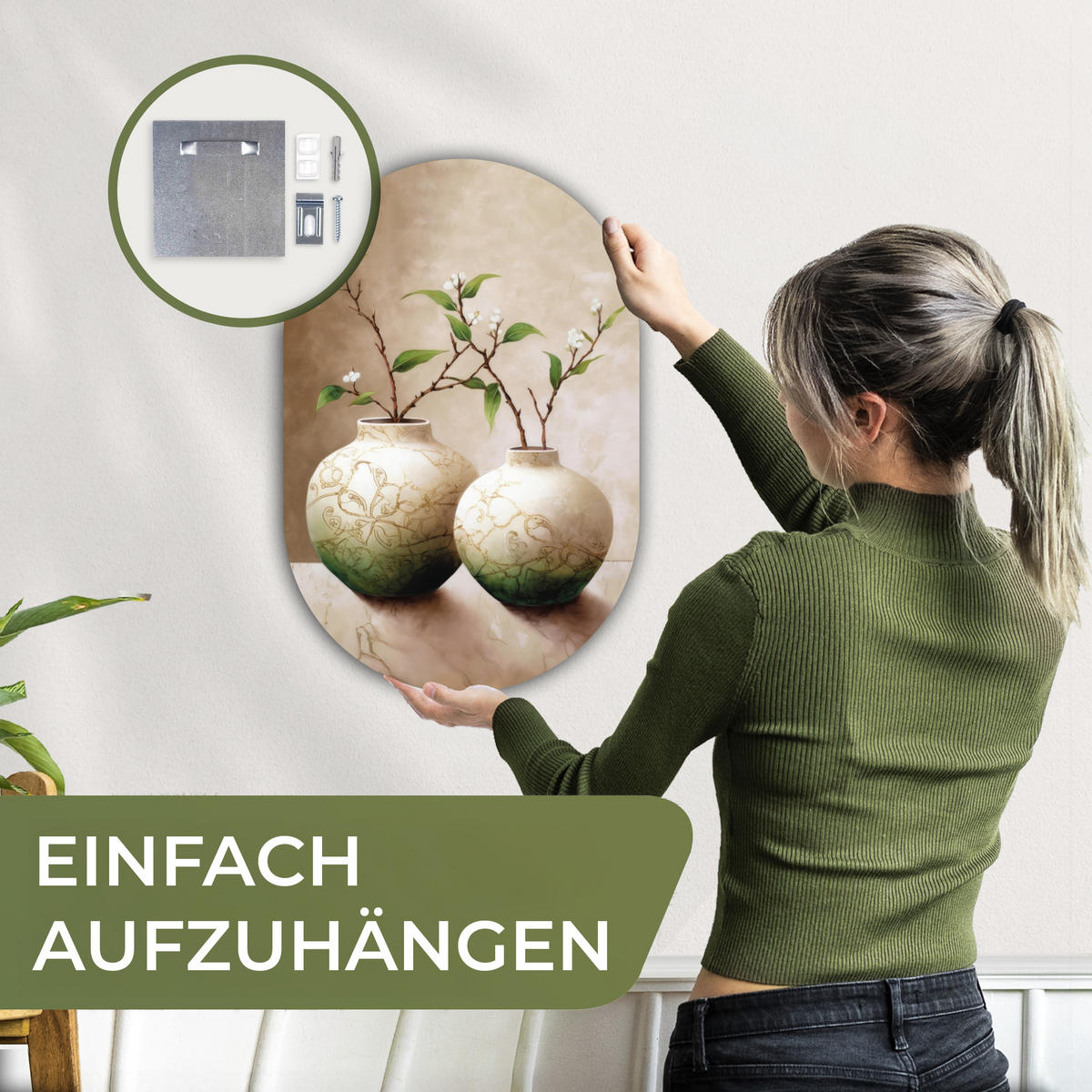 WANDBILD Blumen - Vase - Weiß - Botanisch - Beige 40x60 cm - Ecru, Kunststoff (40/60cm) - MuchoWow