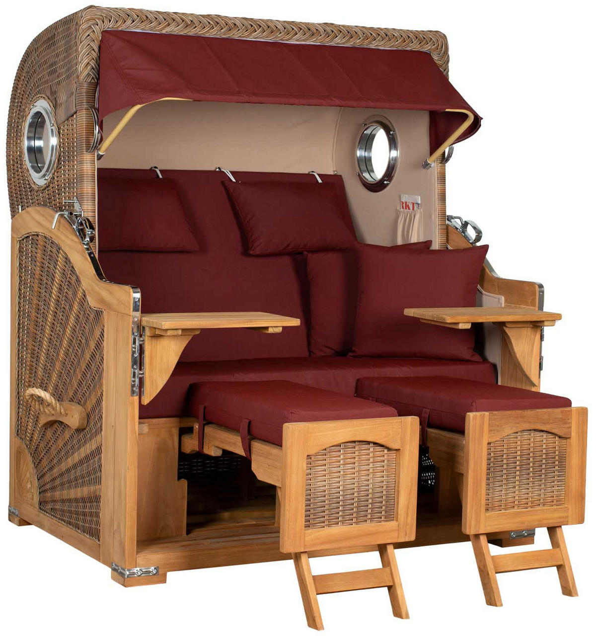 STRANDKORB XXL Düne Grande Teak Banana - Rot/Braun, Metall (142/170/95cm) - Mr. Deko