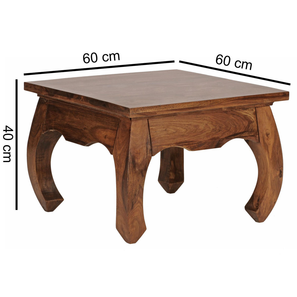 COUCHTISCH Dunkelbraun Massivholz Sheesham 60cm Landhaus-Stil - Dunkelbraun/Braun, Holz (60/60/40cm) - KADIMA DESIGN
