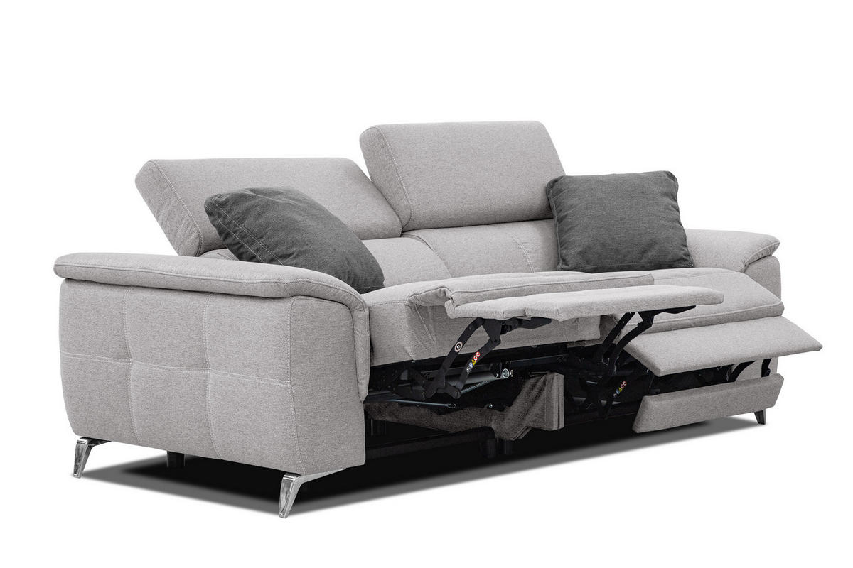 SOFA PLAUEN 3-Sitzer mit 2 Relaxfunktionen, hellgrau - Silberfarben/Hellgrau, Holzwerkstoff/Textil (214/83/105cm) - Courtois Laville