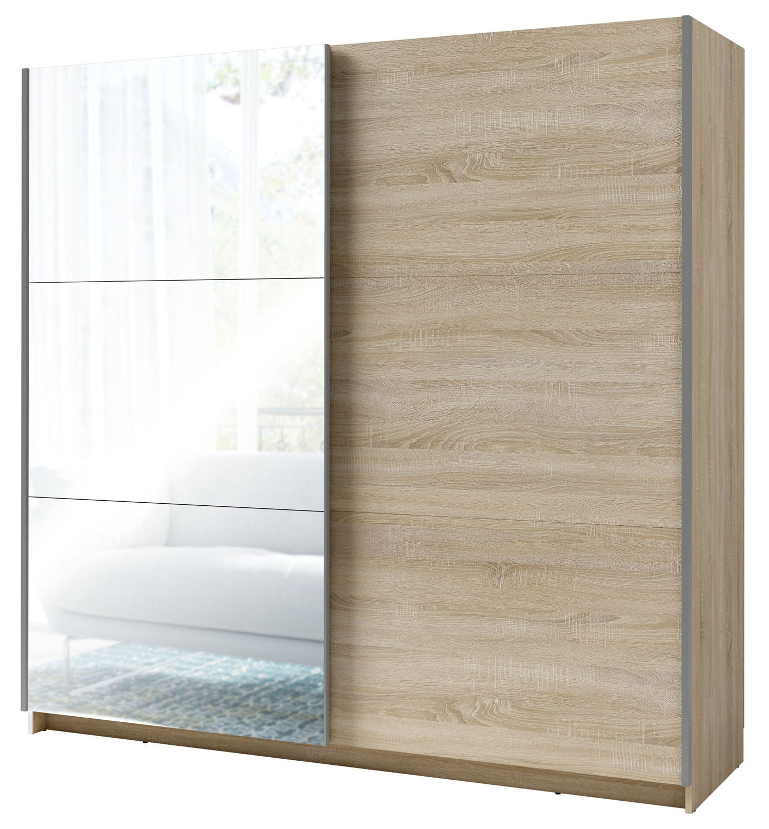 SCHWEBETÜRENSCHRANK Arsala sonoma eiche 200 cm / 62 cm / 207 cm - Braun/Sonoma Eiche, Holz/Holzwerkstoff (201/207/62cm) - Feldmann-Wohnen