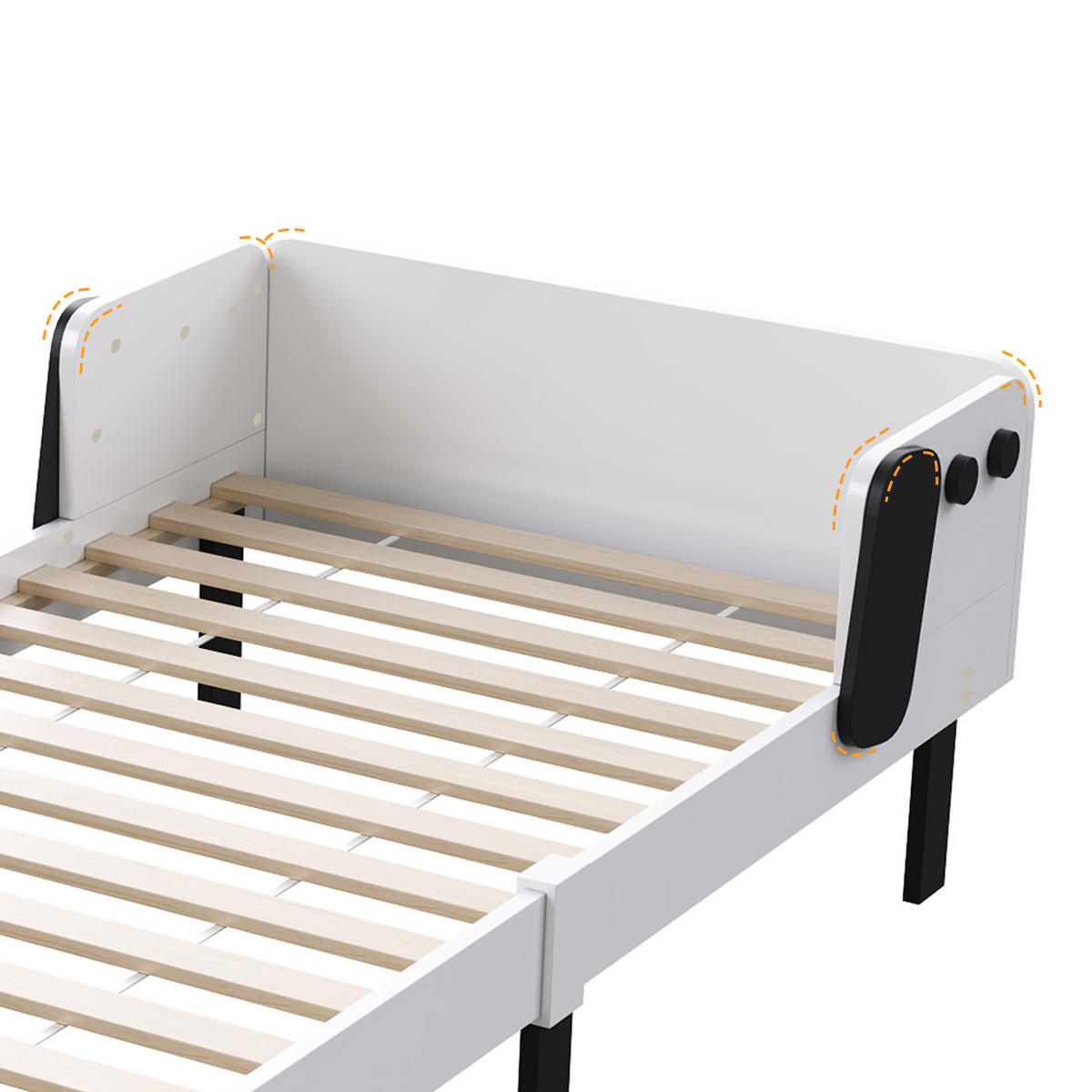 KINDERBETT 90×200 cm Hundemotiv – Weiß, Modernes Kinderbett mit Kopfteil & Seitenschutz - Weiß, Holz