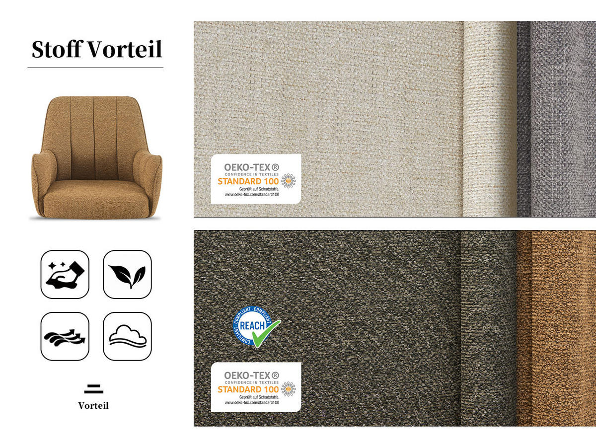 ESSZIMMERSTUHL THOMAS-ELLA 2er-Set 180°drehbar - Schwarz/Grau, Textil (58/87/62cm) - DUBI Möbel