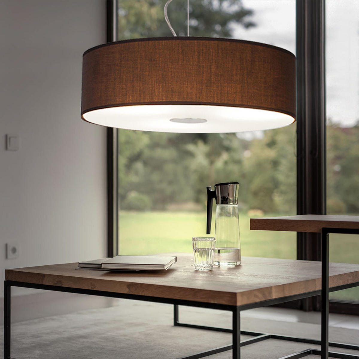 HÄNGELEUCHTE Stahl Braun Textil - Braun, Glas (45/45/175cm)