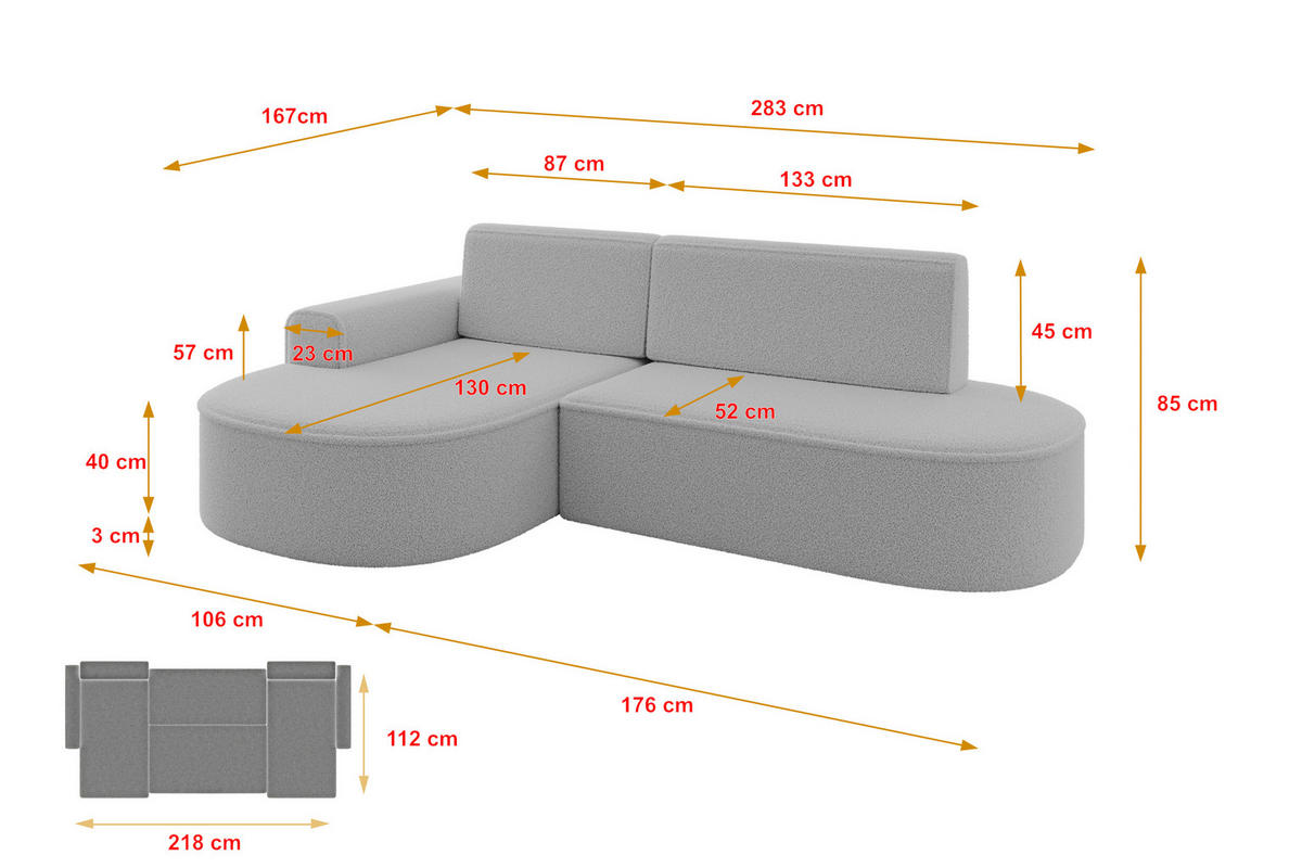ECKSOFA mit Schlaffunktion und Bettkasten Ottomane Rechts MARI-L1-S - 283x167x85 cm Grün Bouclé - Schwarz/Grün, Holzwerkstoff/Kunststoff (167/283cm) - ALTDECOR