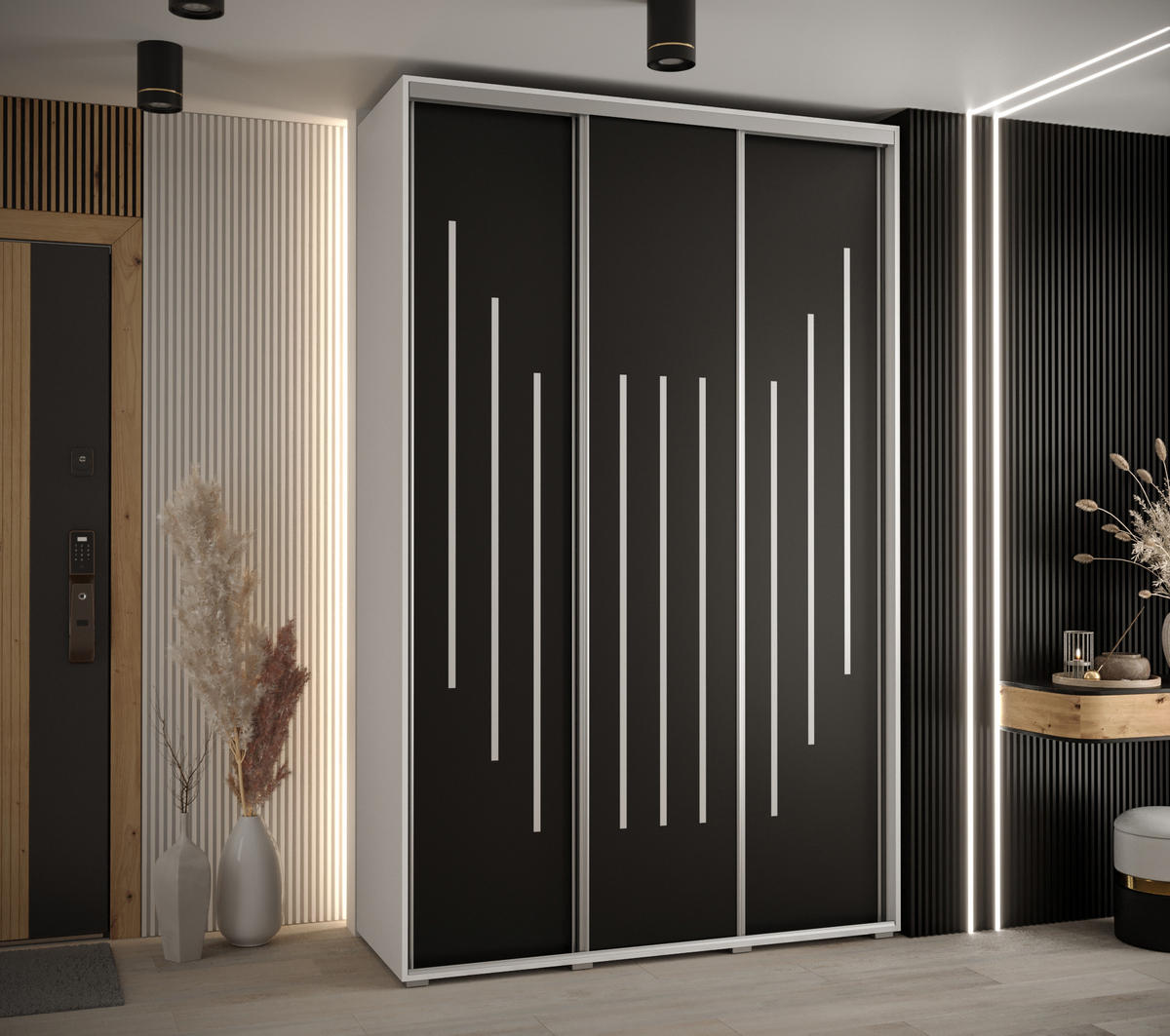 SCHWEBETÜRENSCHRANK 235,2/150/60 3-türig - Silberfarben/Schwarz, Holz/Metall (150/235/60cm) - Abiks Möbel