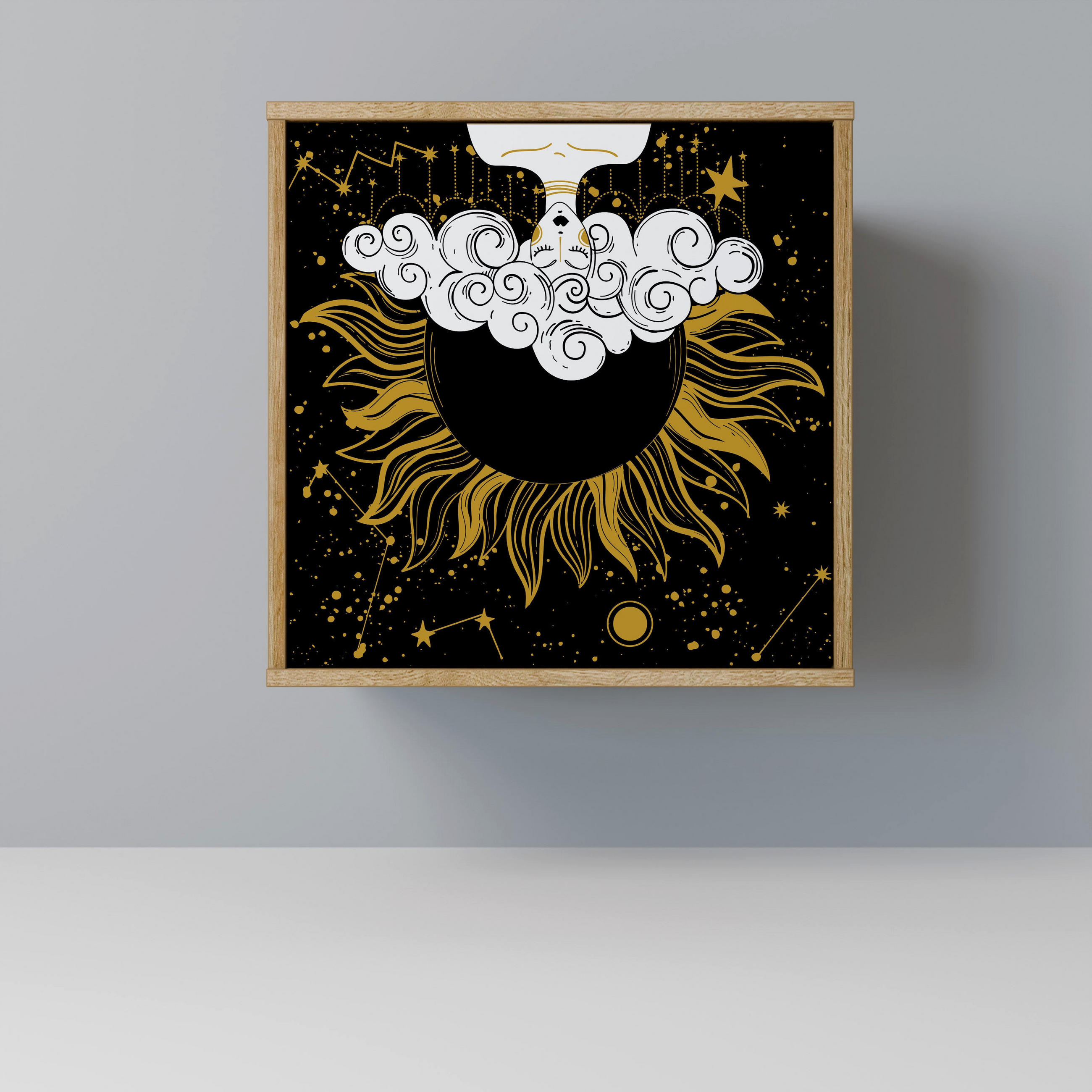 SIDEBOARD STELLAR CONSTELLATIONS, Eichefarben, 57,5x42x57,5 cm, Ohne Füße - Eichefarben/Multicolor, Holzwerkstoff (57.5/57.5/42cm) - SpaceRebels