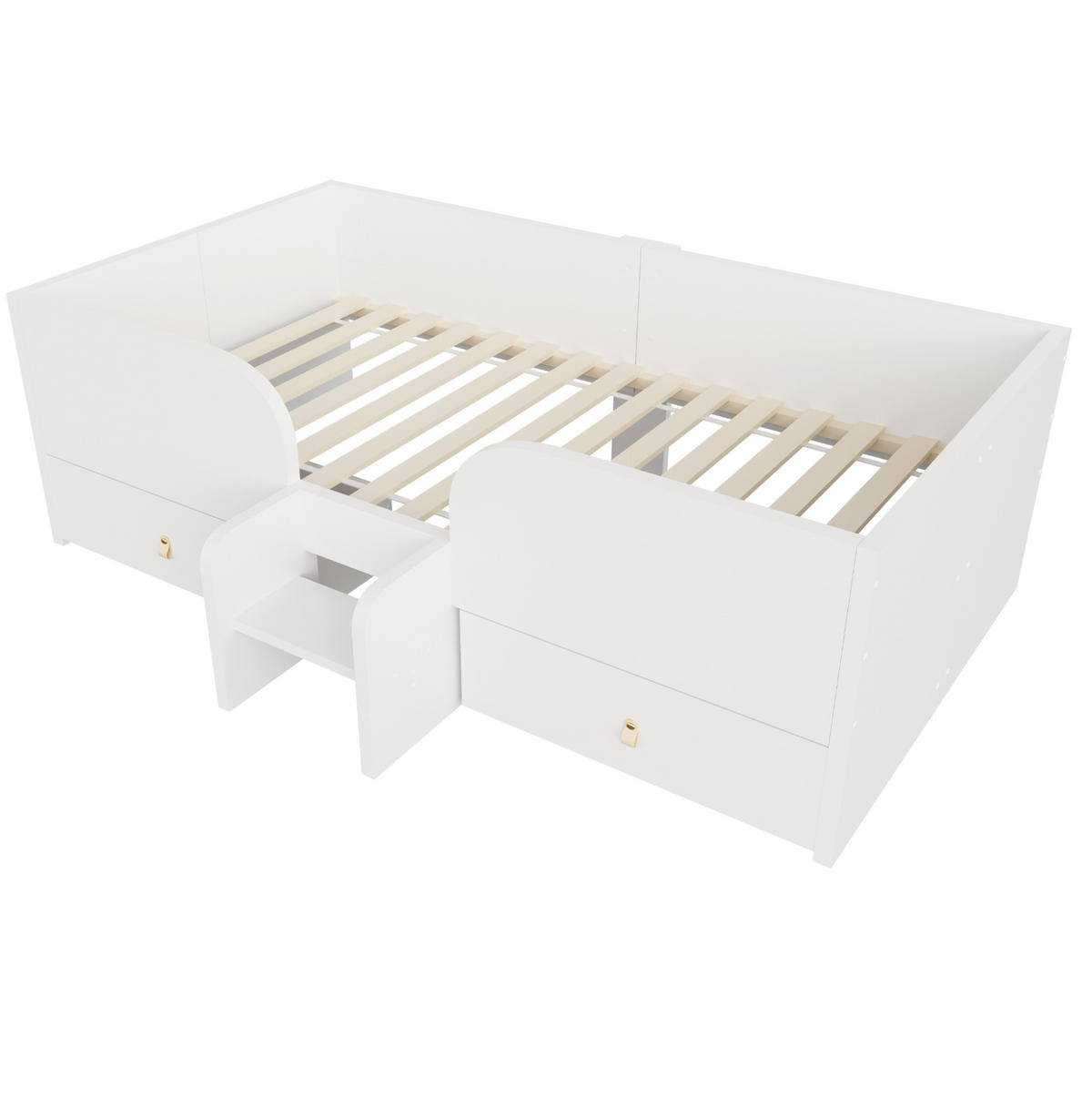 KINDERBETT aus Sperrholz und MDF 90x200 cm Weiß mit Schubladen und Sicherheitsleiter - Weiß, Holzwerkstoff (90/200cm) - Modfu