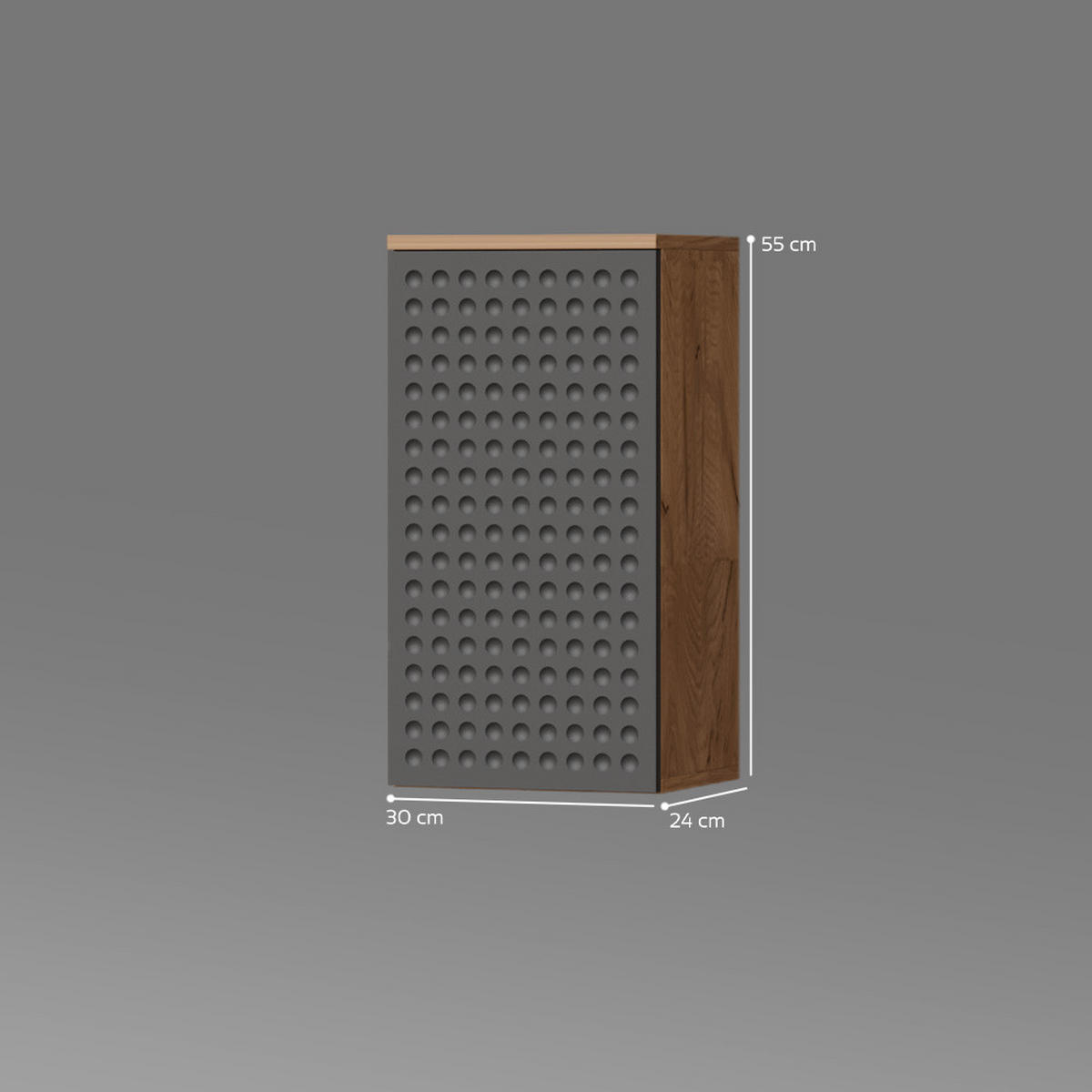 BADSCHRANK Ronco Anthrazit gepunktet 30 x 59 cm 2 Fächer, Badezimmer - Anthrazit/Eiche Wotan, Holzwerkstoff (30/59/24cm) - Livinity®