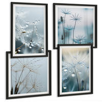 BILDER SET 4er Set - 50x50 cm & 40x60 cm Schwarzer Rahmen - Tautropfen auf Löwenzahn - Schwarz, Kunststoff (50/50cm) - TULUP