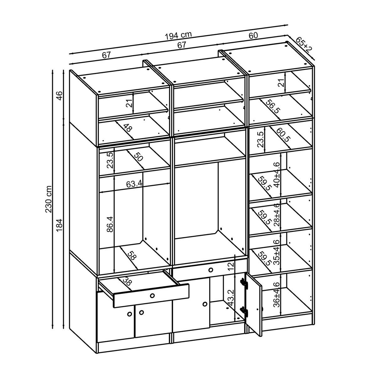 WASCHMASCHINENSCHRANK Serie 1 194cm Breit, 230cm Hoch - Schwarz, Holzwerkstoff (194/230/67cm)
