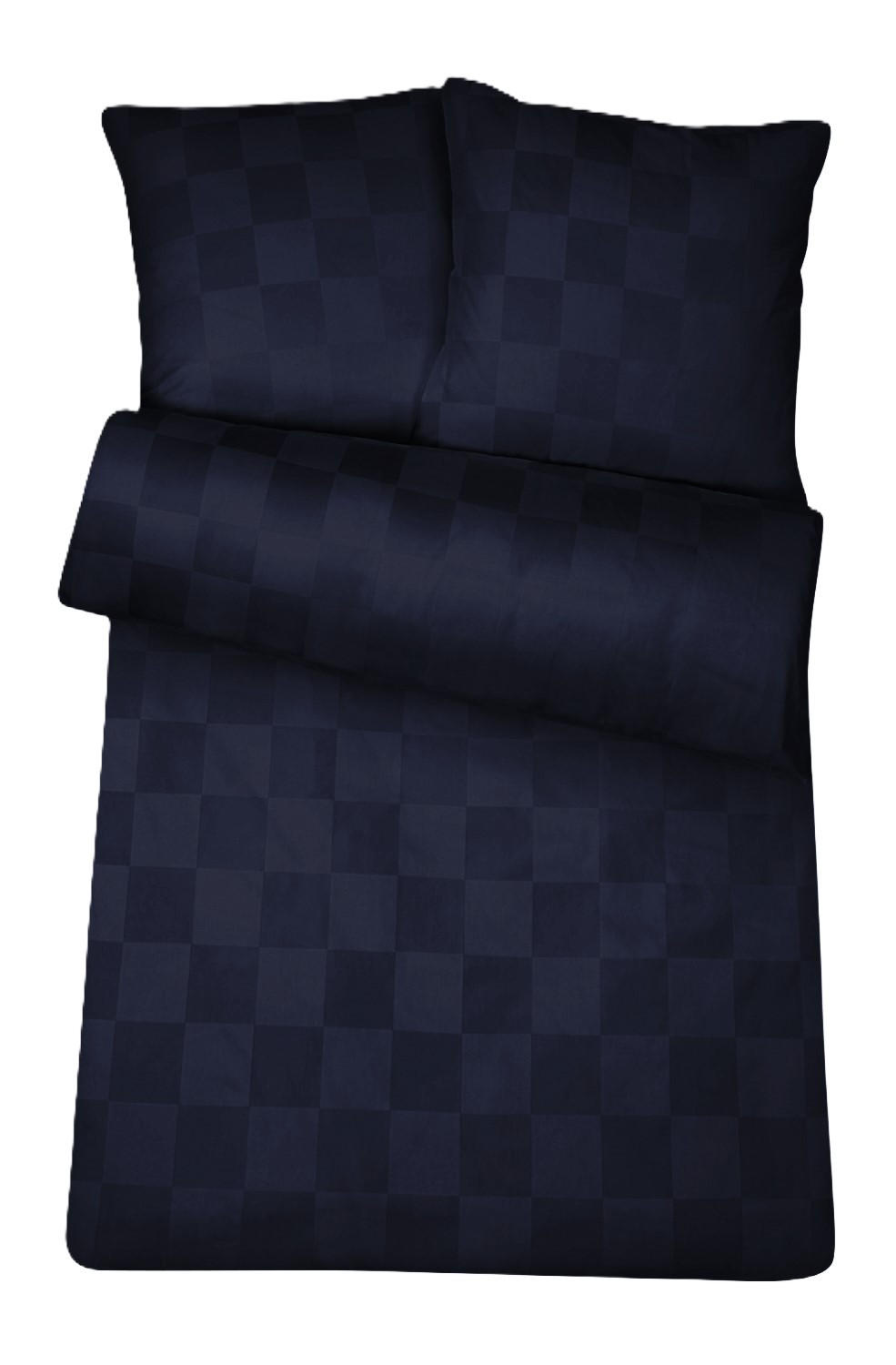 BETTWÄSCHE Damast 135x200 Blau kariert - Bettbezug aus 100% Baumwolle - Dunkelblau, Textil (135/200cm) - Carpe Sonno