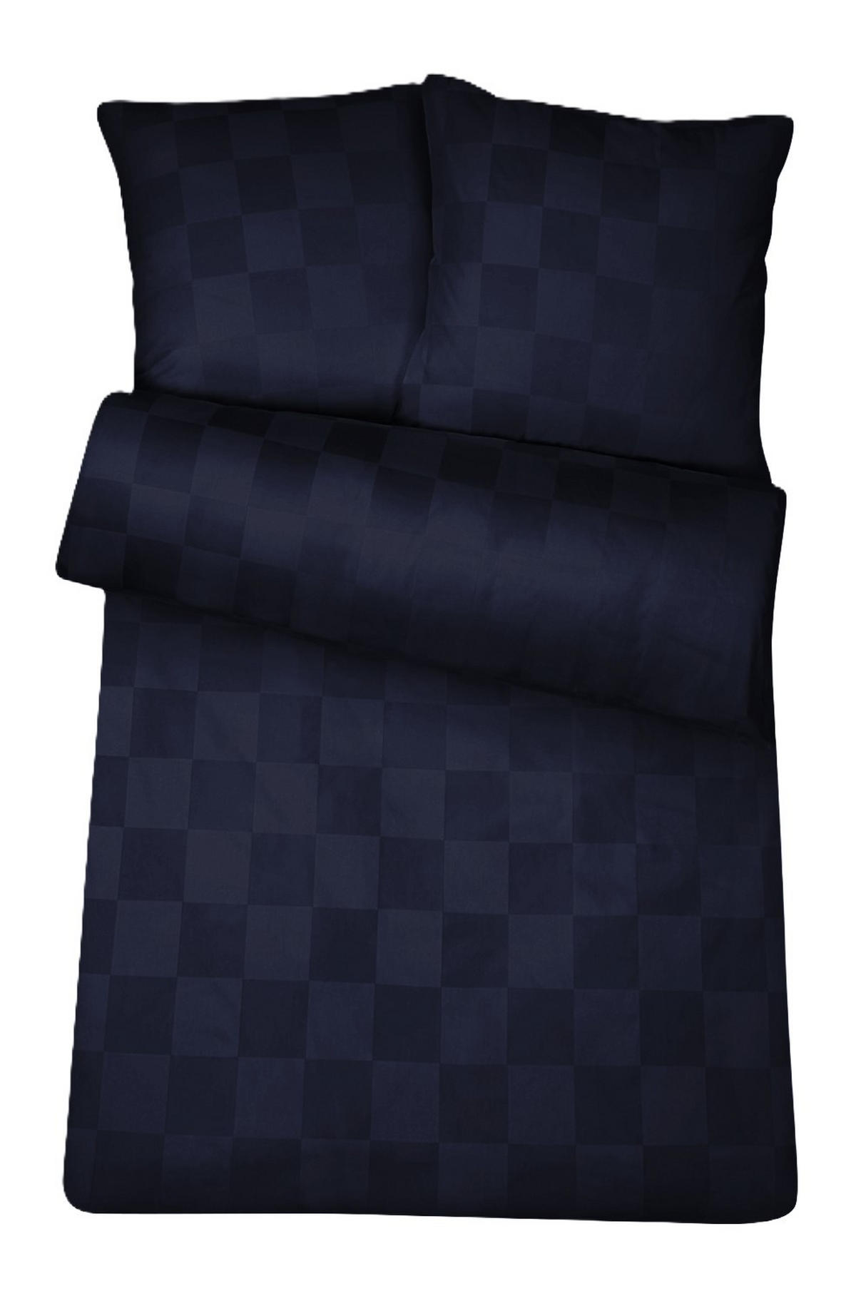 BETTWÄSCHE Damast 135x200 Blau kariert - Bettbezug aus 100% Baumwolle - Dunkelblau, Textil (135/200cm) - Carpe Sonno