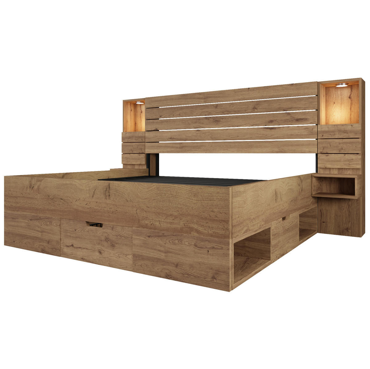 POSTEĽ z drevodekoru, 180/200 cm dubová, s LED osvetlením a USB-C - farba duba, kompozitné drevo (180/200cm) - BEAOK