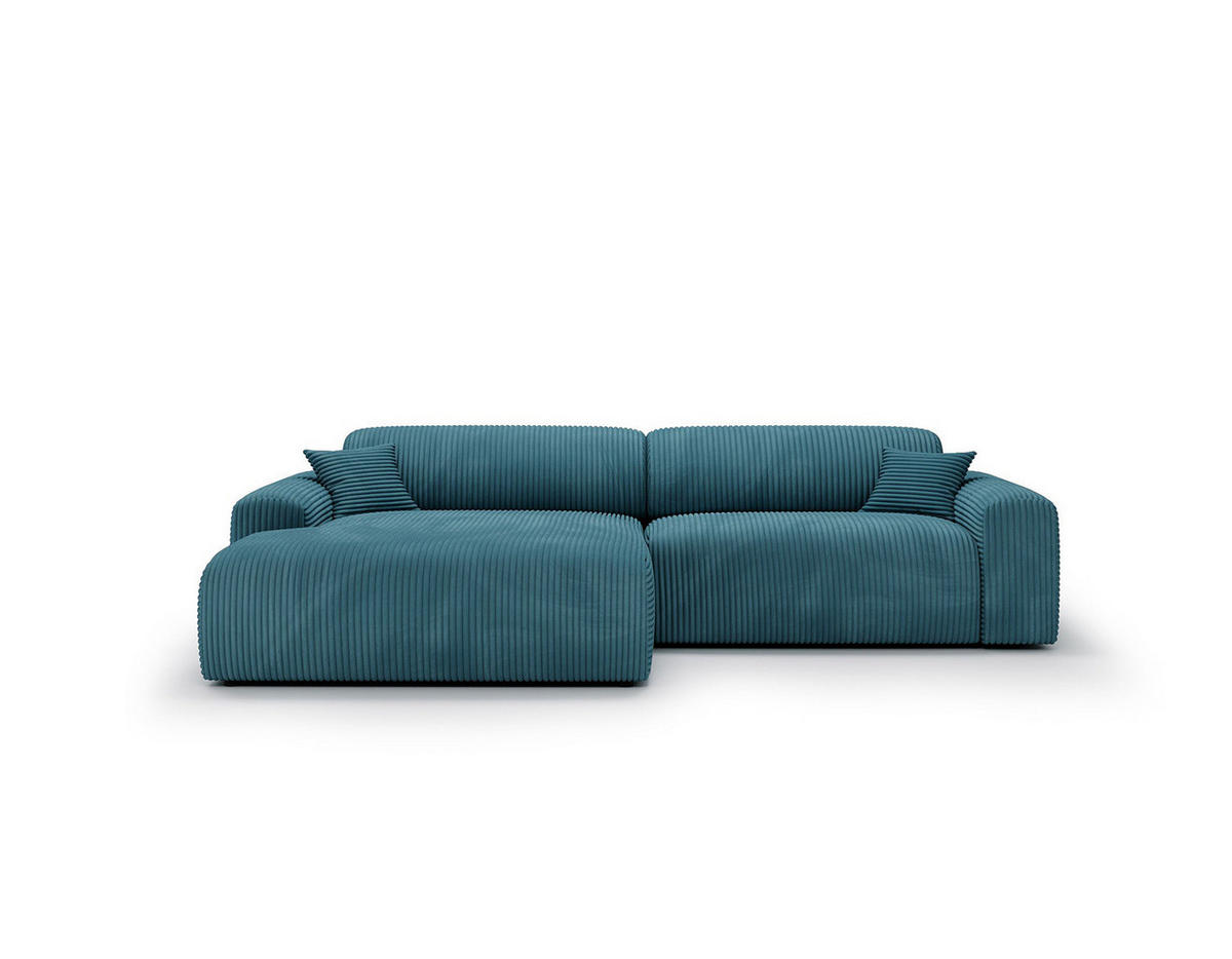 ECKSOFA mit Longchair - Cord - Türkis/Schwarz, Kunststoff/Textil (284/178cm) - home24