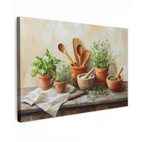 LEINWANDBILD Töpfe - Kräuter - Holz Groß 140x90 cm - Terracotta, Textil (140/90cm) - MuchoWow