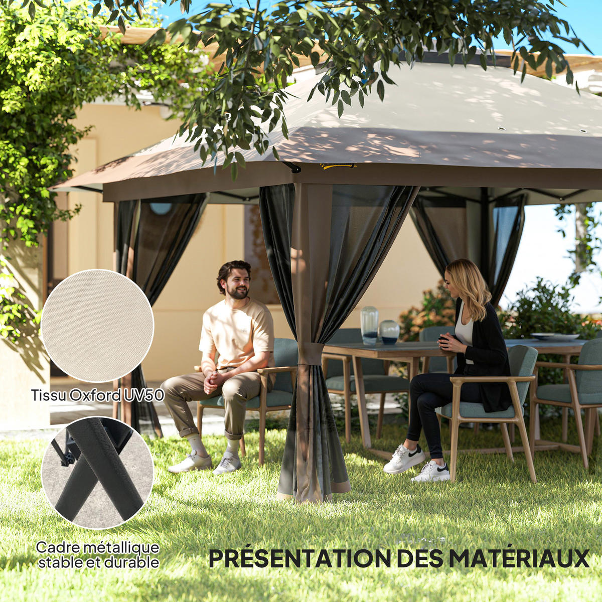 PAVILLON DE-13956 Pop-up 4/4 m, Doppeldach, UV50+, 4 Moskitonetze Beige - Beige, Textil (392/283/392cm) - ComfortXL