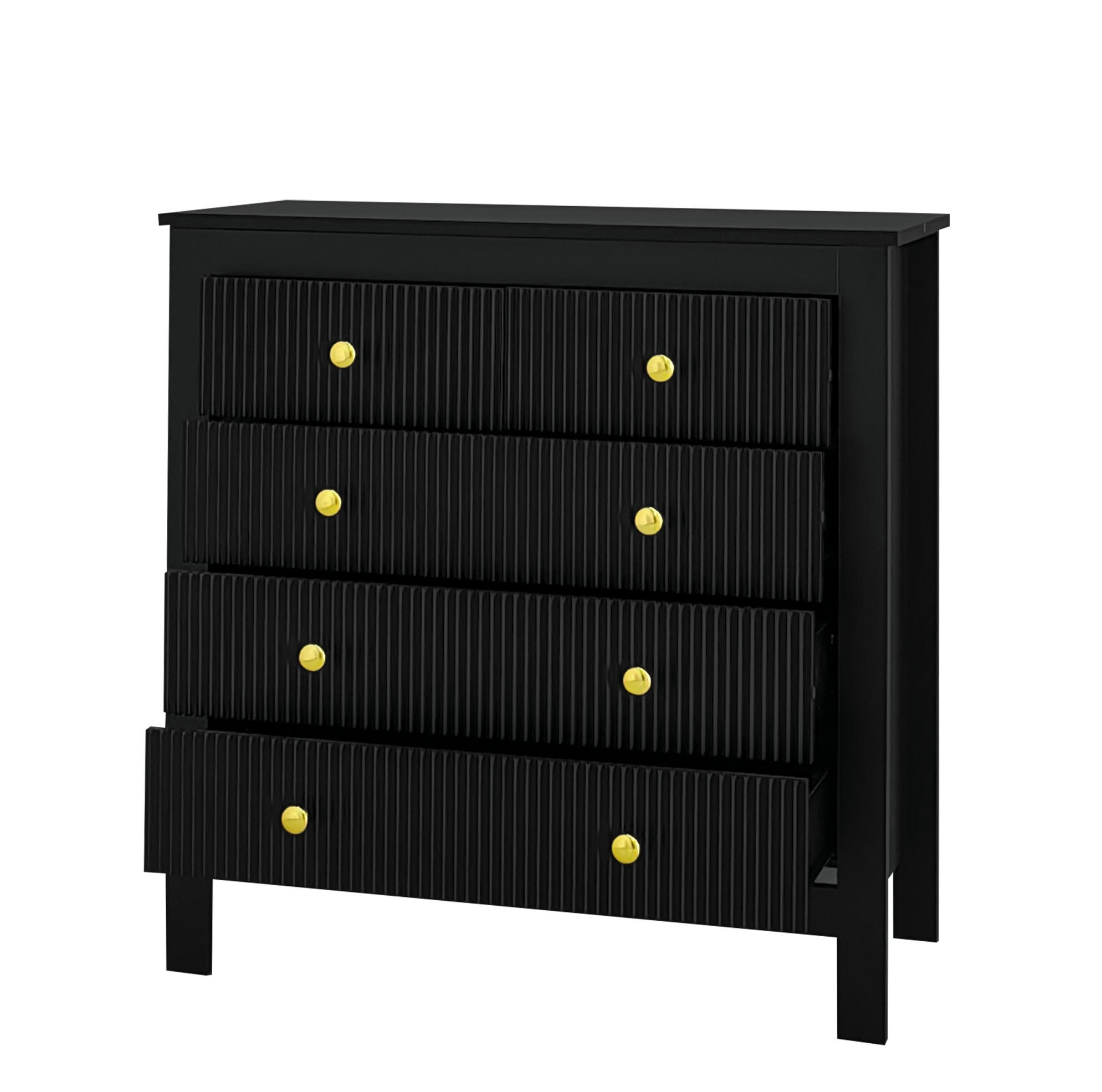 KOMMODE 79/39,5/80,5 cm in Schwarz mit 5 Schubladen und Goldgriffen - Schwarz, Holzwerkstoff (79/80.05/39.5cm) - Flora Grace