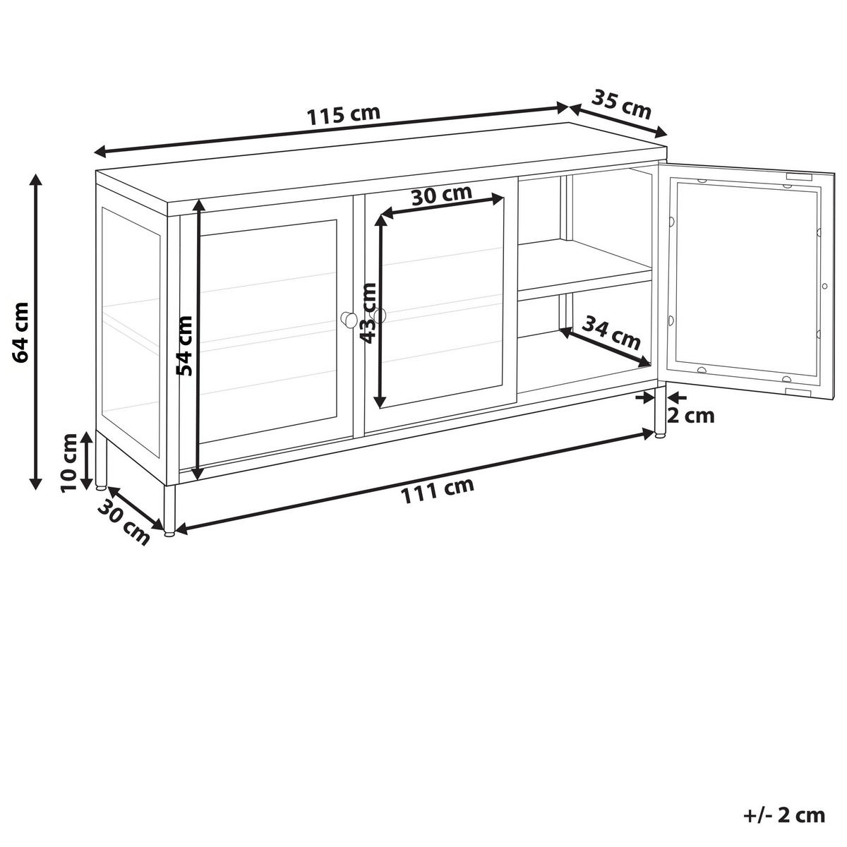 SIDEBOARD mit Glastüren Metall 115 cm Goldbraun Newport - Goldfarben, Metall (115/64/35cm) - Beliani