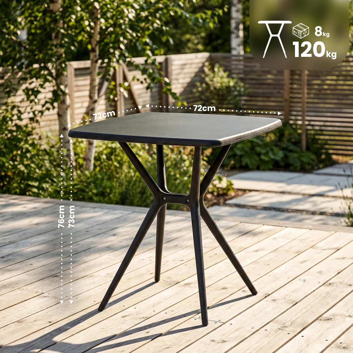 GARTENTISCH Sven eckig 72x72x76cm Kunststoff Schwarz Balkontisch - Schwarz, Kunststoff (72/72/76cm) - DELUKE