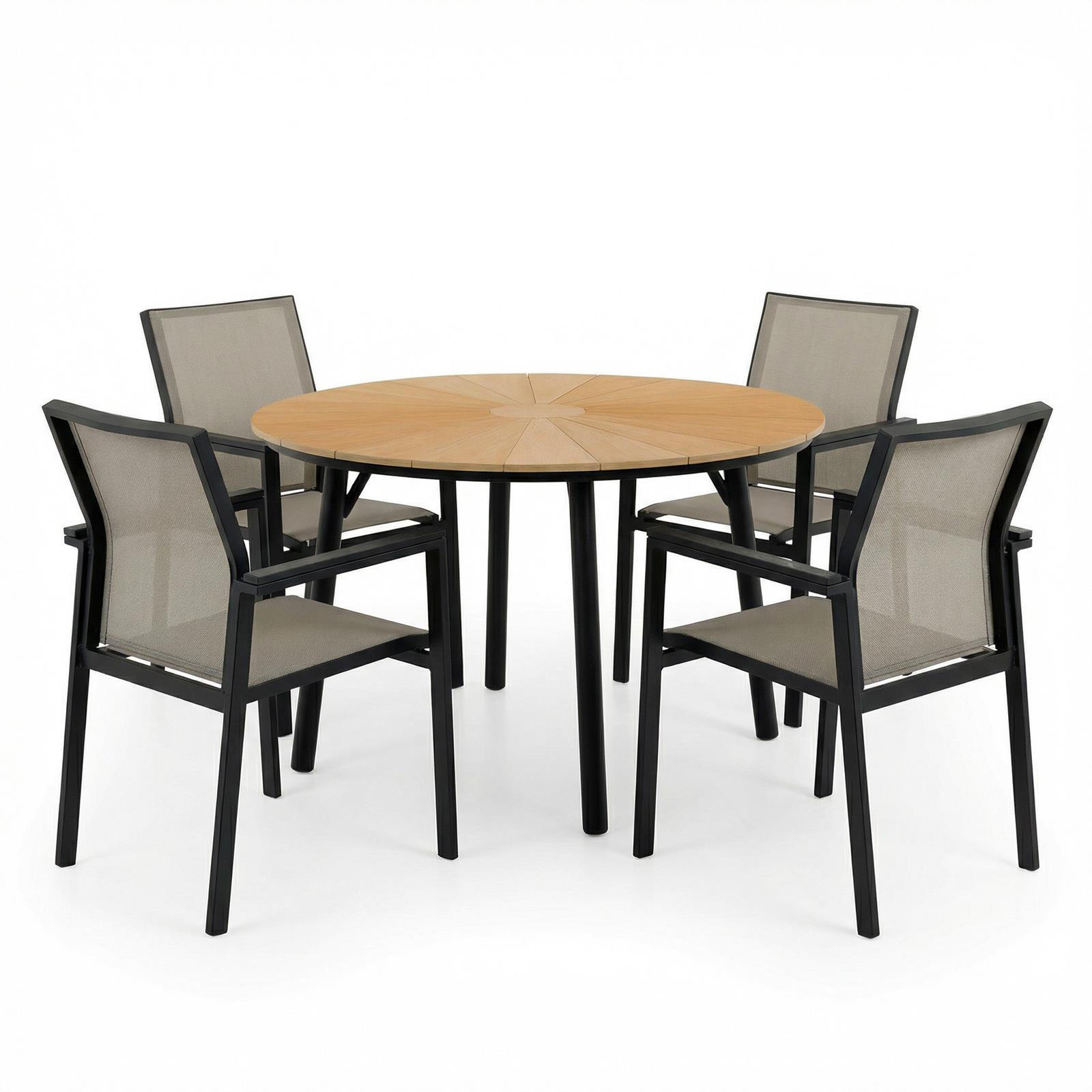 GARTENMÖBEL SET AGAPE/WINDY 5er Set grau, natur, schwarz - Grau, Metall - IDIMEX