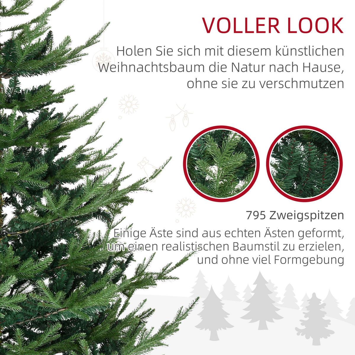 KÜNSTLICHER-WEIHNACHTSBAUM 180 cm Kieferbaum künstlich mit 795 Spitzen drinnen - Grün, Kunststoff (180cm) - HOMCOM