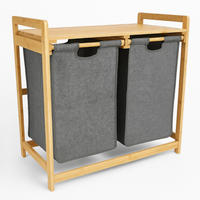 WÄSCHEKORB Bambus Textil Dunkelgrau Naturfarben 2 Kammern 70x35x68 cm - Dunkelgrau/Naturfarben, Holz/Textil (70/68/36.5cm) - Begryf