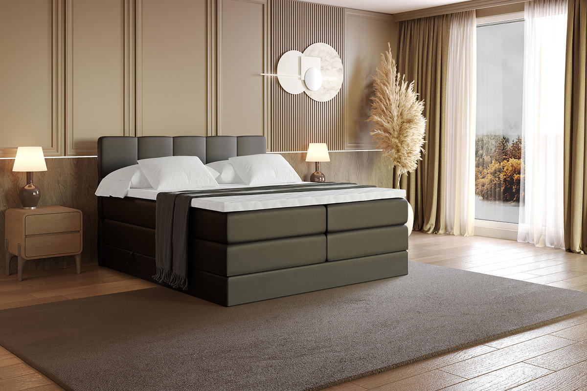 BOXSPRINGBETT mit Matratze H3|H4 und Lattenrost - LIRO KING-120x200 - Schwarz - Schwarz, Holzwerkstoff (120/200cm) - ALTDECOR