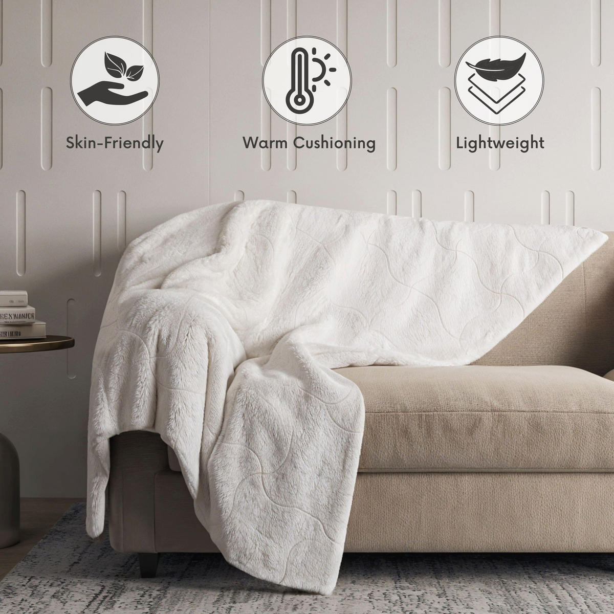 PLAID aus Carbonfaser 215 x 260 cm | Weicher Sofaplaid | Wendbarer Antistress-Plaid - Weiß, Textil (215/260cm) - The White Stone