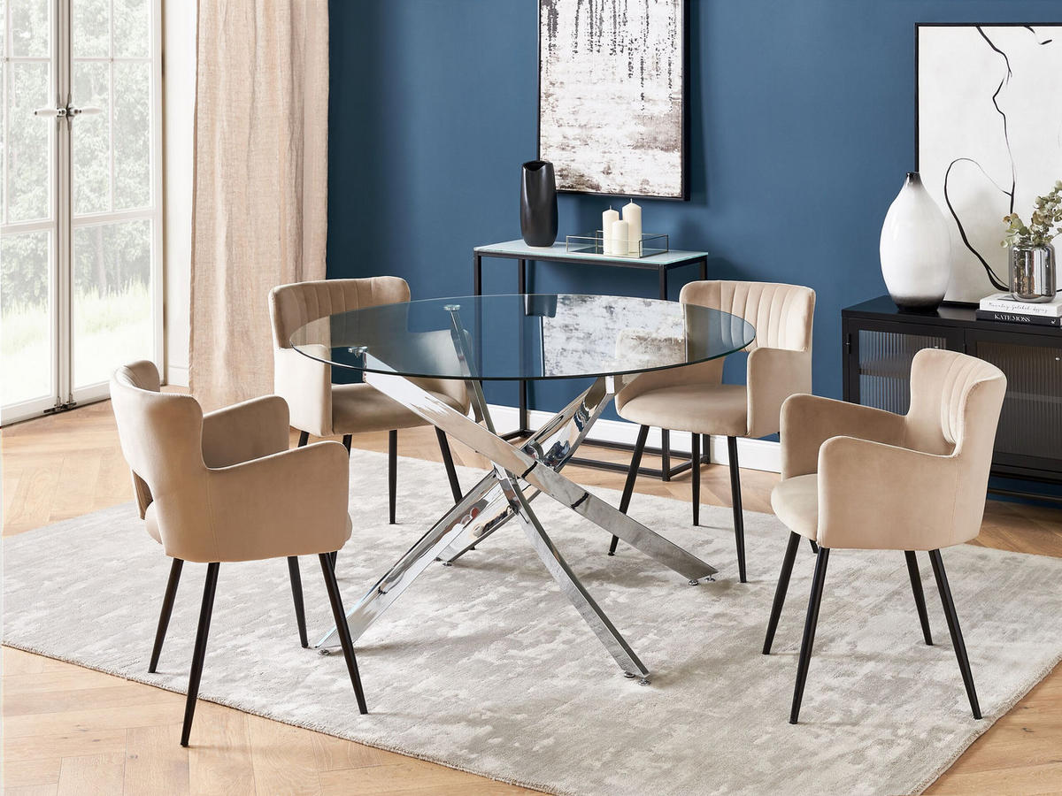 ESSTISCH 120/75 cm Silberfarben, Transparent Rund Maramo - Silberfarben, Glas (120/120/75cm) - Beliani