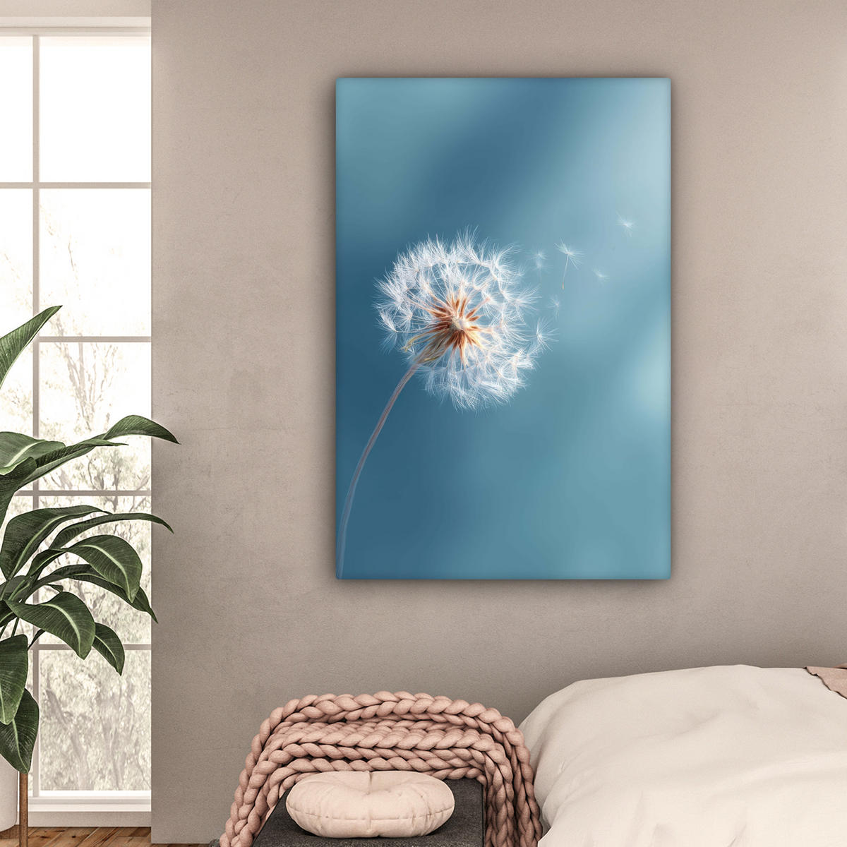 LEINWANDBILD Löwenzahn - Wind - Blau Deko XXL 80x120 cm - Blaugrau, Textil (80/120cm) - MuchoWow