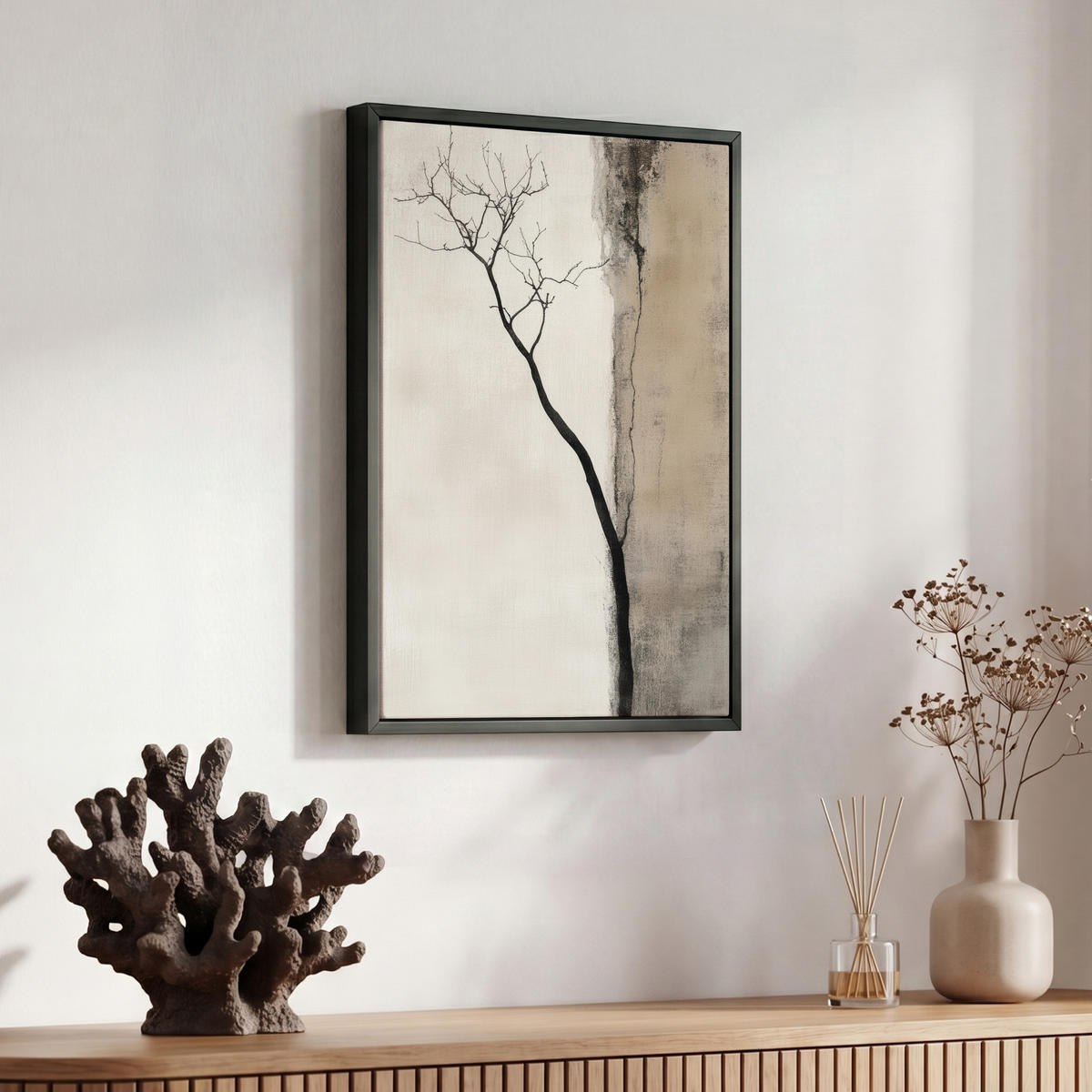LEINWAND Bilder mit Rahmen - Wabi sabi - Pflanze - Beige - 30x40 - Taupe, Textil (30/40cm) - MuchoWow