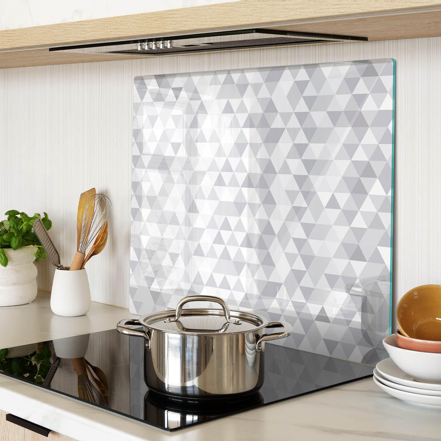 GLASPLATTE 60x52 cm Graue Dreiecke - Grau, Glas (60/0.4/52cm) - TULUP