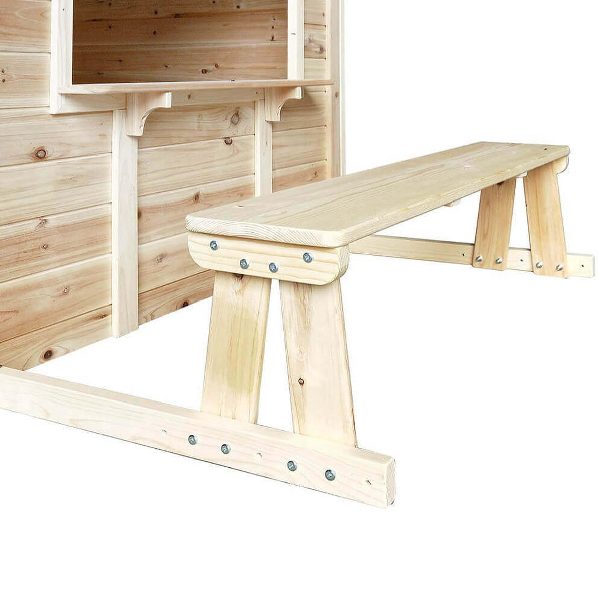 SPIELHAUS DER GROSSE PALAST - 106 x 111 cm Natur mit Bank - Naturfarben, Holz (118.2/132.5/111cm) - Home Deluxe