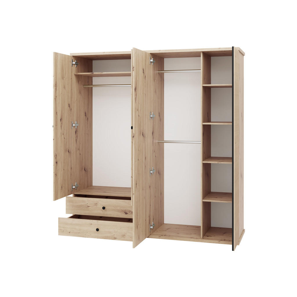 Thumbnail - Mirjan24 Kleiderschrank, Eiche Artisan, Schwarz, Metall, 2 Schubladen, Rechteckig, 200x213x60 cm, Schlafzimmer, Kleiders...