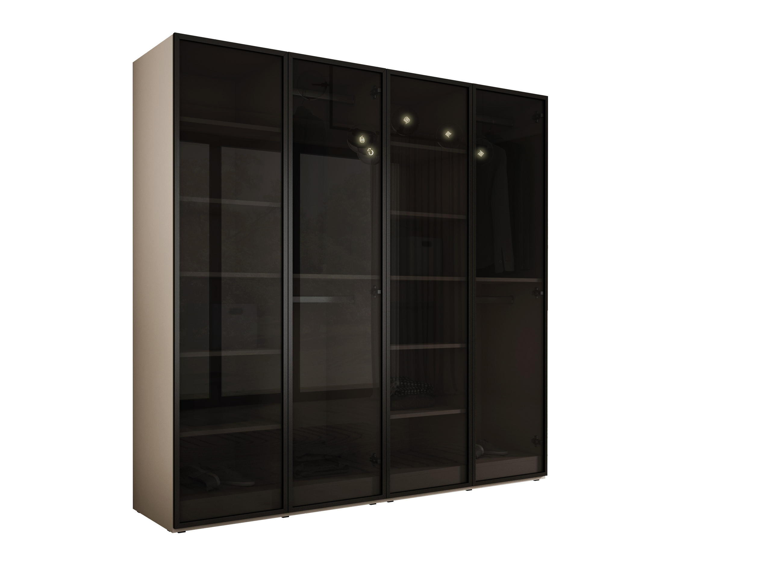 KLEIDERSCHRANK, Sandbeige / Antisol Glas, 200 x 200 x 51 cm - Sandfarben/Schwarz, Holzwerkstoff (200/200/51cm) - 3XE LIVING